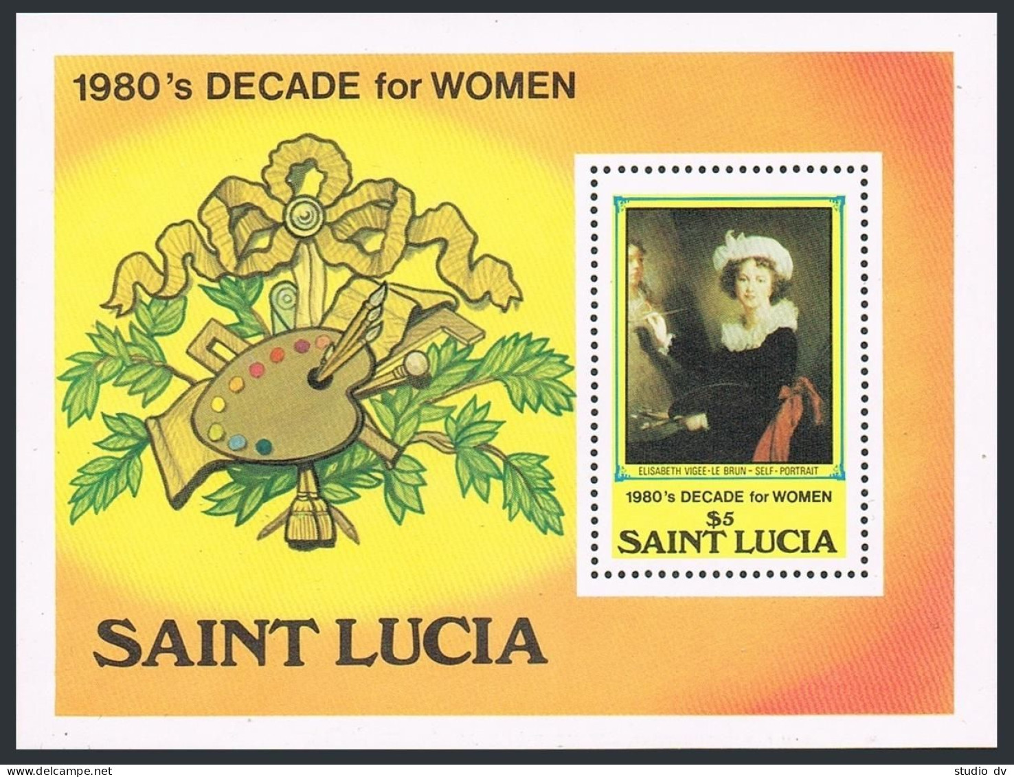 St Lucia 577, MNH. Michel Bl.32. Decade Of Women,1981. Paintings, Vigee-Le Brun. - St.Lucia (1979-...)