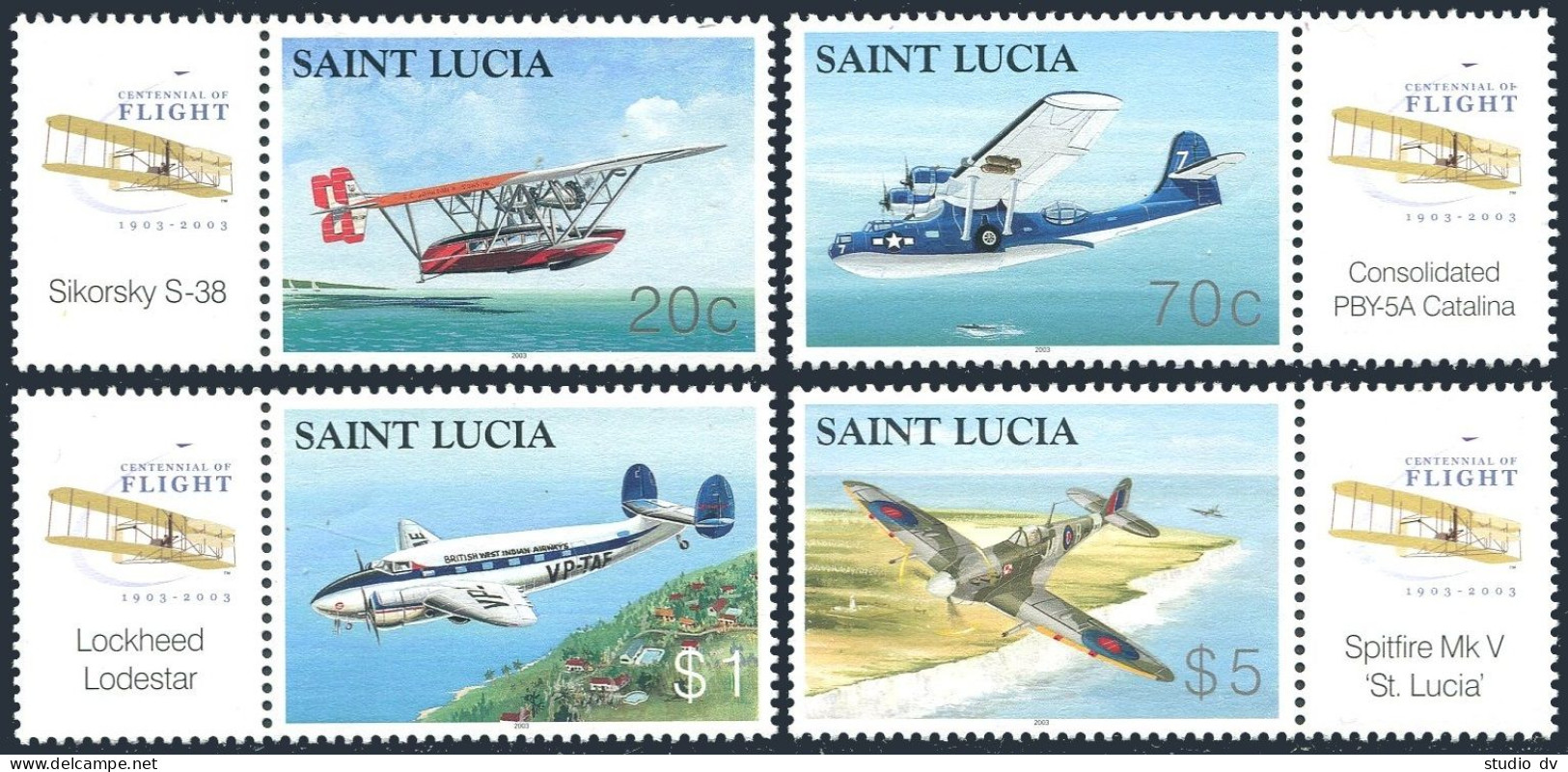 St Lucia 1178-1181, MNH. Powered Flight, Centenary, 2003. - St.Lucia (1979-...)