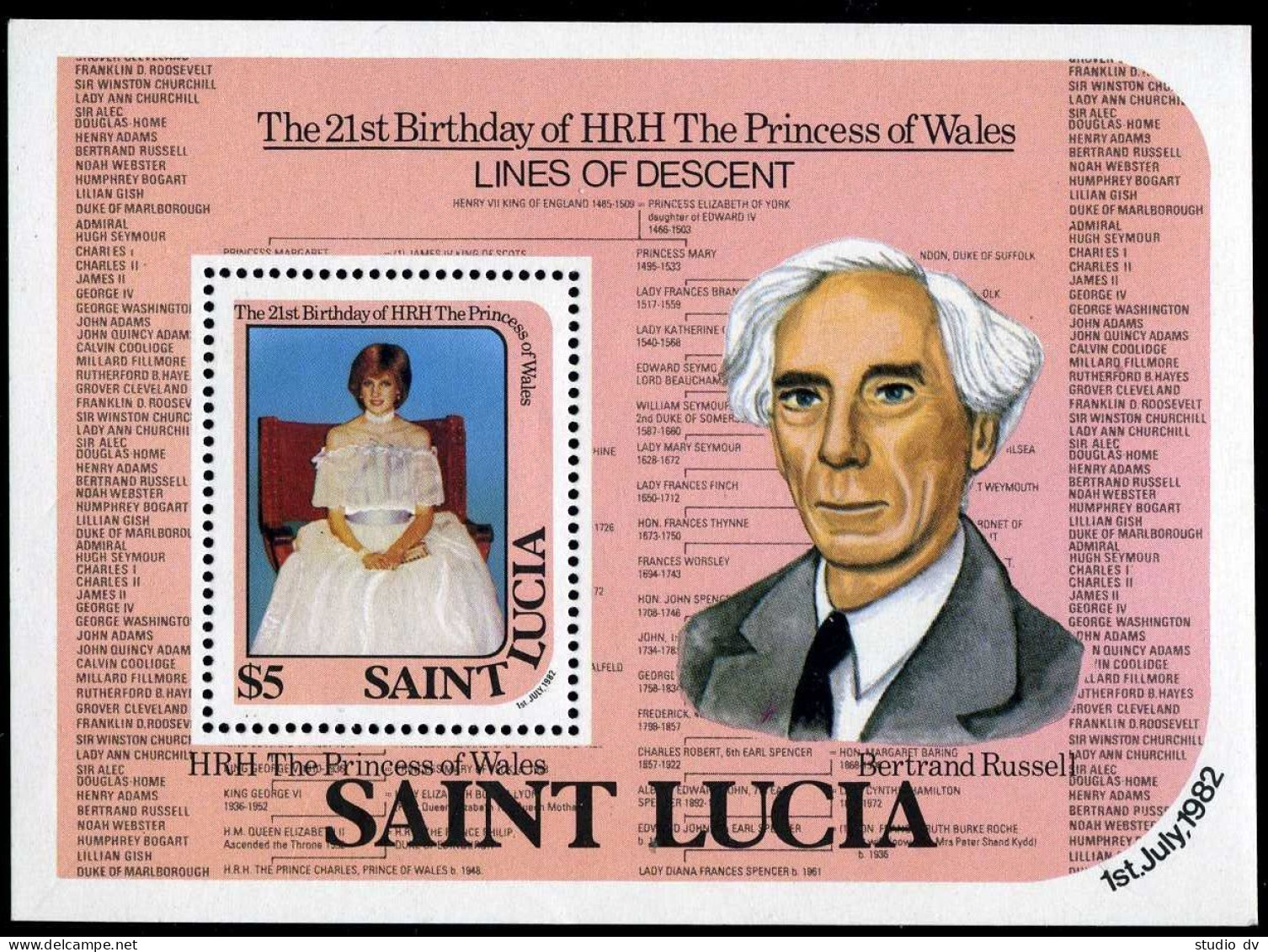 St Lucia 594 Sheet, MNH. Michel Bl.35. Princess Diana, 21st Birthday, 1982. - St.Lucia (1979-...)