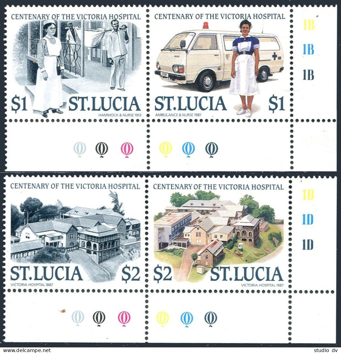 St Lucia 894-895 Ab Pairs, MNH. Mi 899-902. Victoria Hospital, Centenary, 1987. - St.Lucie (1979-...)