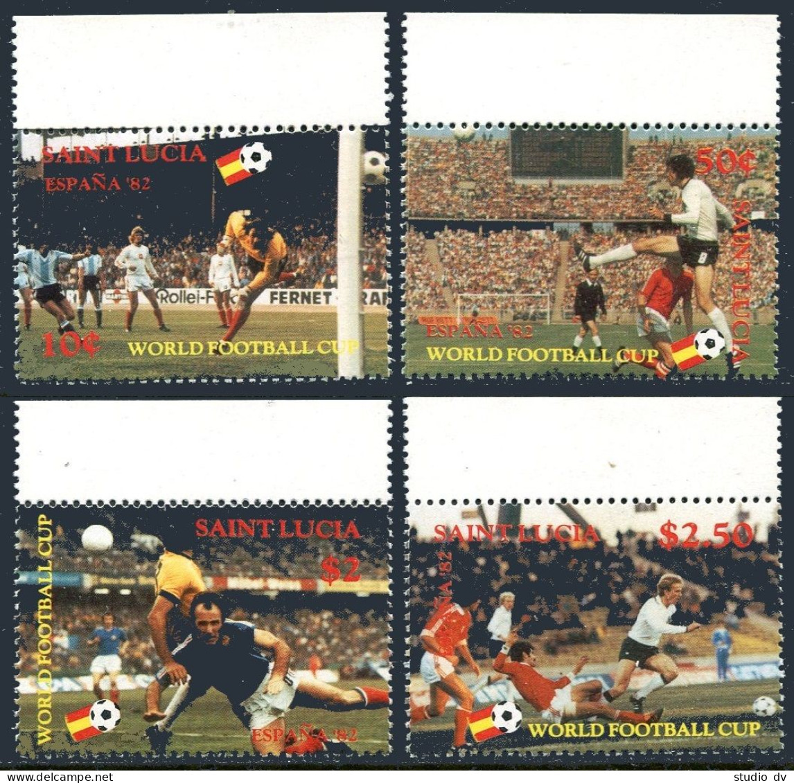St Lucia 578-581,582, MNH. Michel 582-585, Bl.35. World Soccer Cup Spain 1982. - St.Lucia (1979-...)