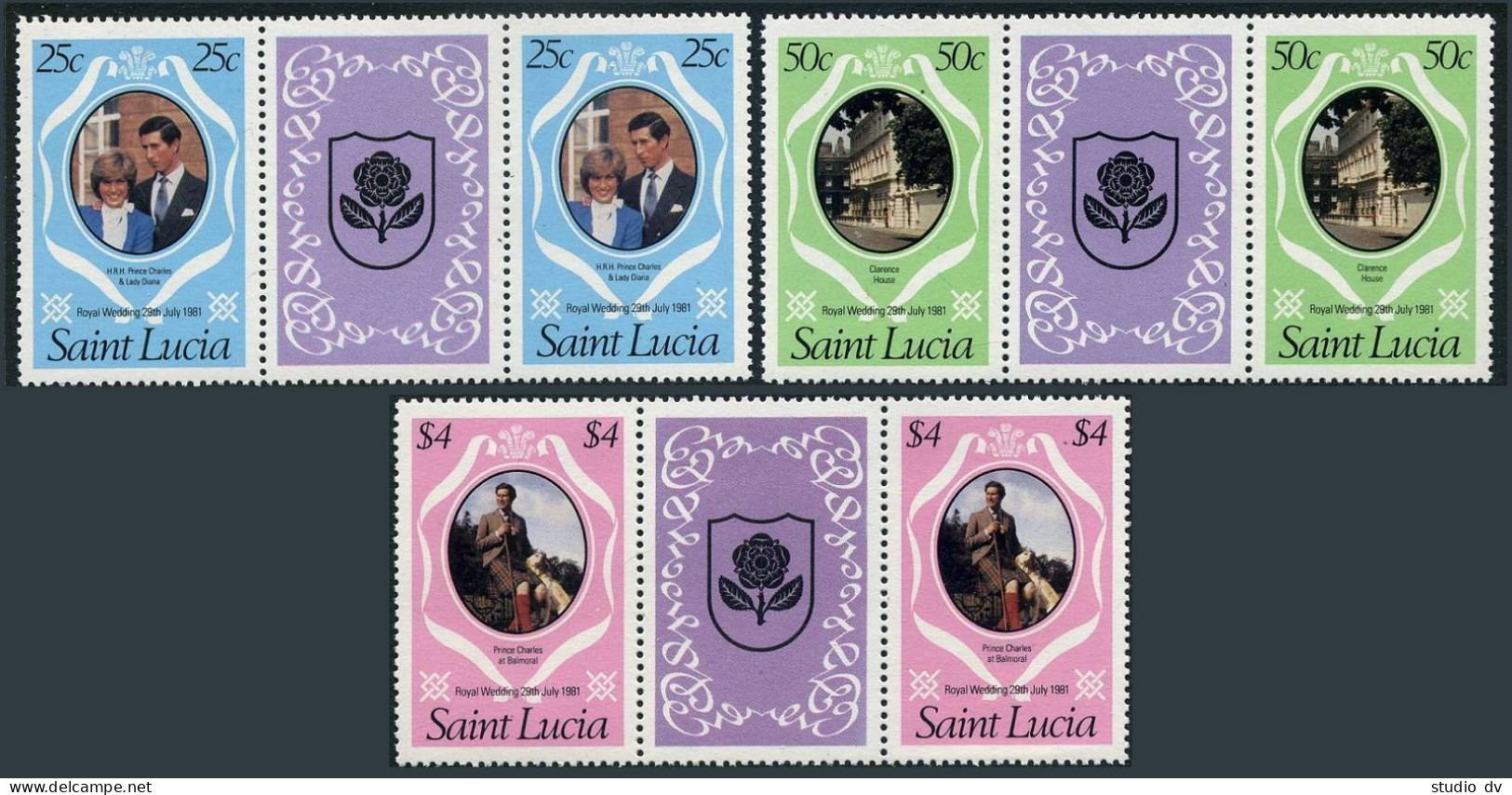 St Lucia 543-545 Gutter, MNH. Michel 543-545. Royal Wedding 1981. Charles-Diana. - St.Lucie (1979-...)