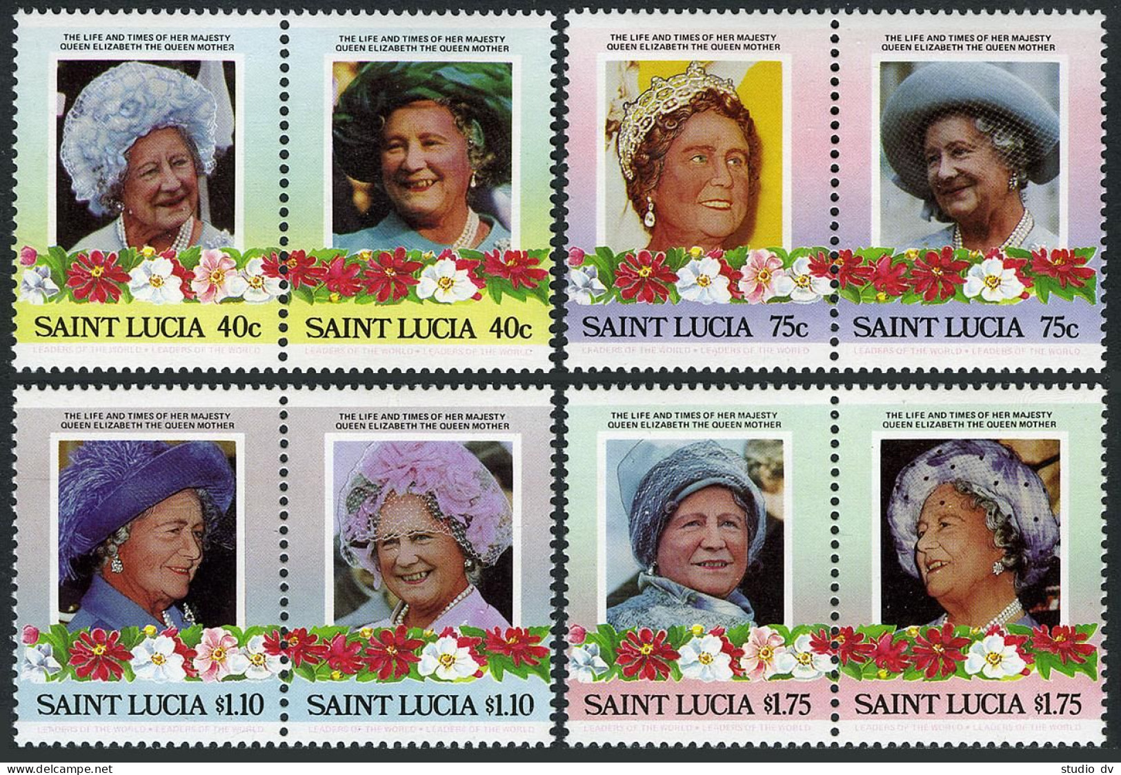 St Lucia 782-78,786,MNH.Mi 783-790,Bl.40. Queen Mother Elizabeth Jubilee,1985. - St.Lucie (1979-...)