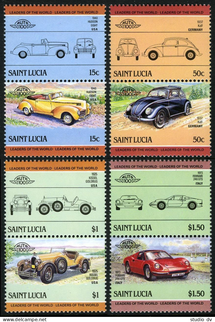 St Lucia 739-742 Ab Pairs, MNH. Michel 740-747. Automobiles 1985, Set 3. - St.Lucie (1979-...)