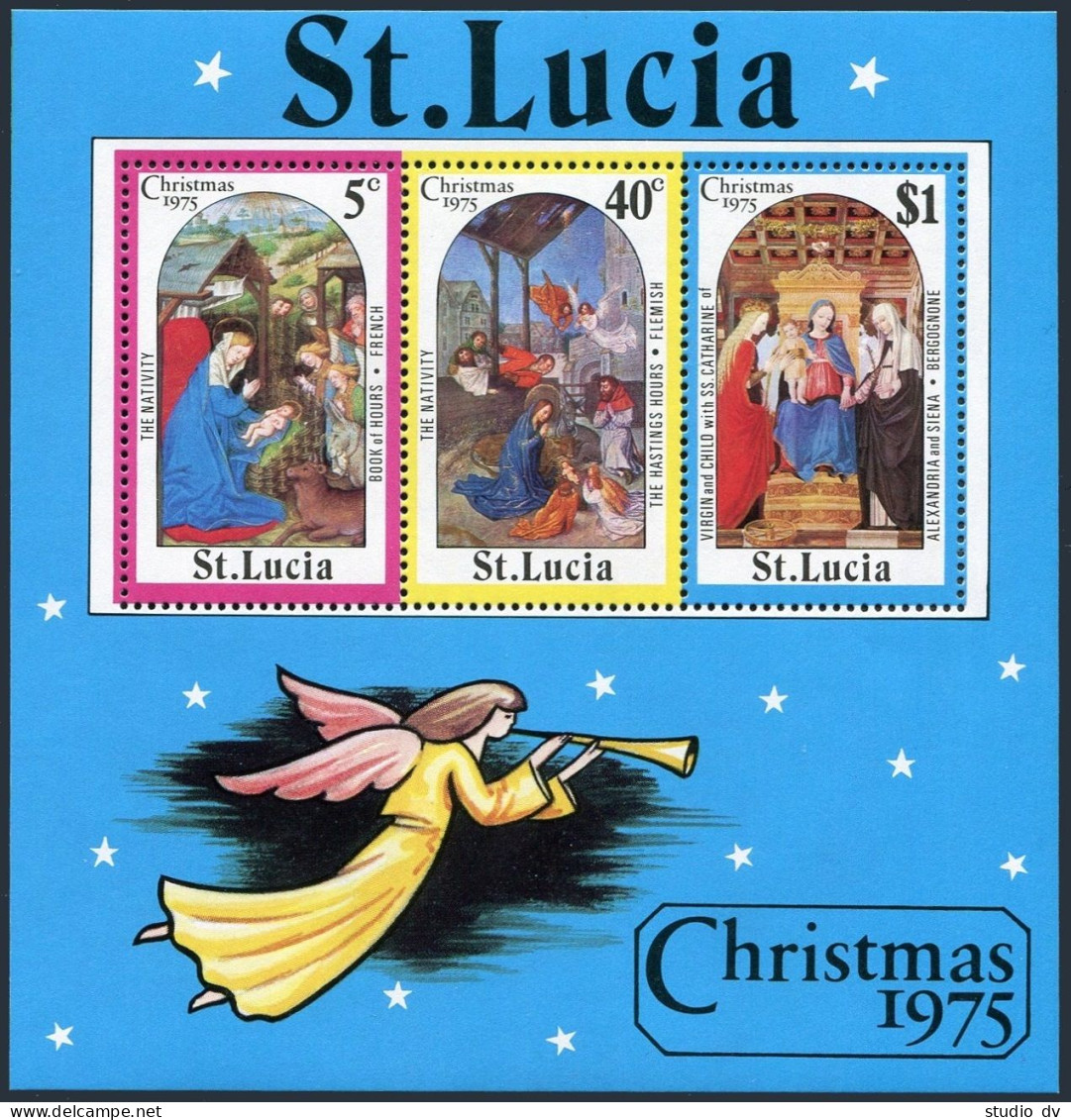 St Lucia 378a Sheet,MNH.Mi Bl.7. Christmas 1975.French Book Of Hours,Bergognone. - St.Lucie (1979-...)