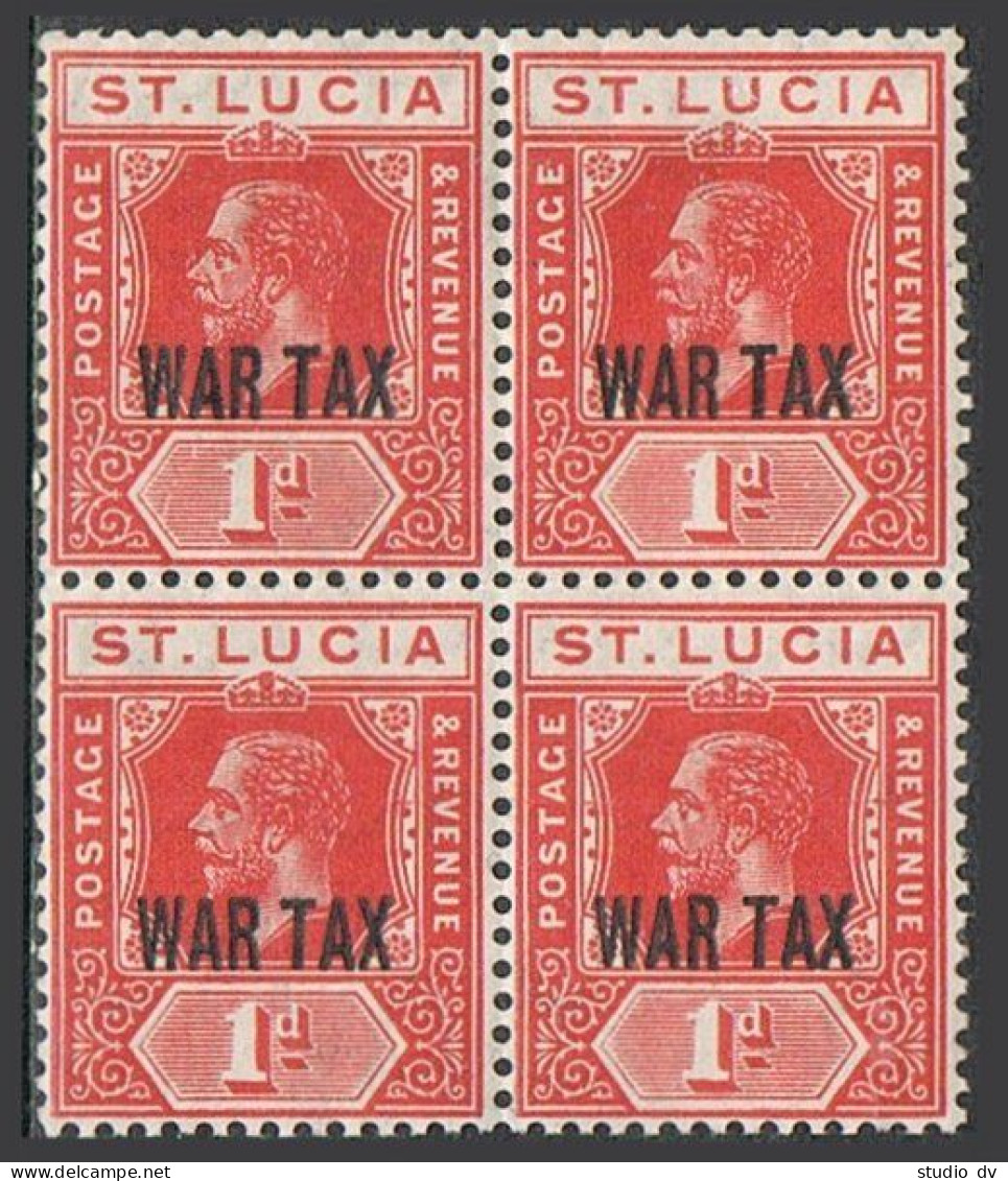 St Lucia MR2 Block/4, MNH. Michel 64. War Tax Stamp 1916. King George V. - St.Lucia (1979-...)