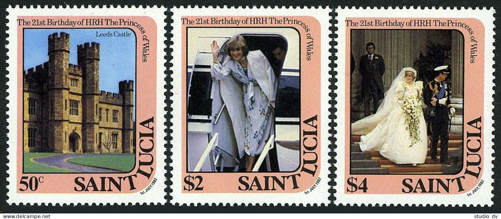 St Lucia 591-593,594, MNH. Mi 586-588,BL.35. Princess Diana, 21st Birthday,1982. - St.Lucie (1979-...)