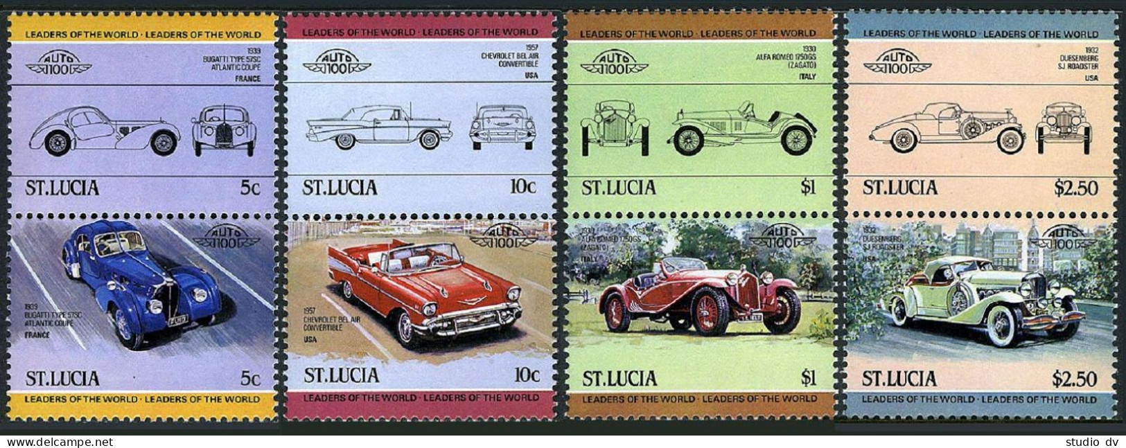 St Lucia 653-656 Ab Pairs,MNH.Michel 652-659. Automobiles 1984,set 1. - St.Lucia (1979-...)