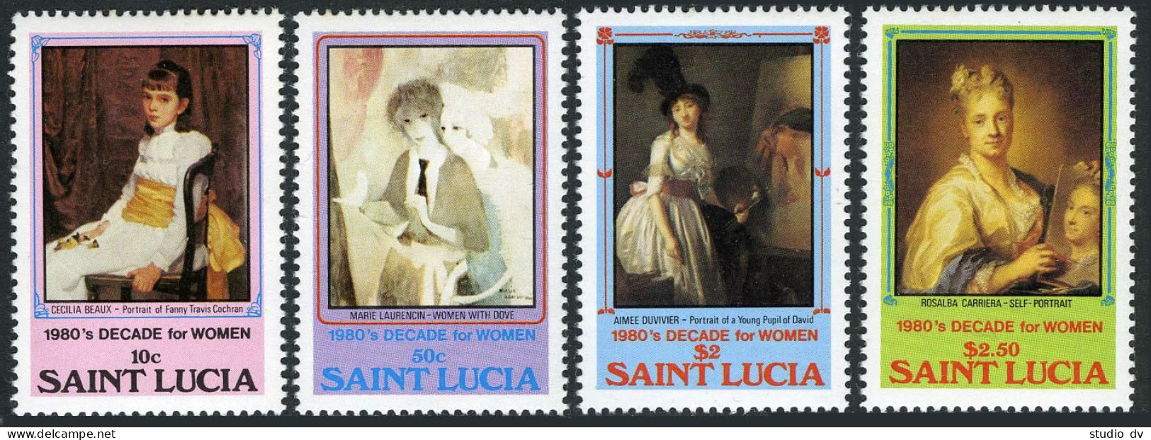 St Lucia 573-576,577,MNH.Michel 568-571,Bl.32. Decade Of Women,1981. Paintings. - St.Lucie (1979-...)