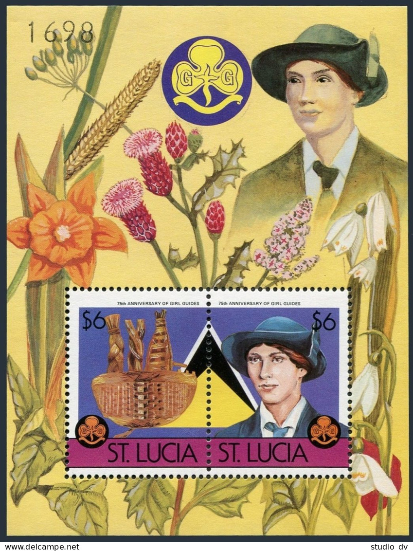 St Lucia 824 Var With Decorative Border,MNH. Scouting 1986.Birds,Flowers. - St.Lucia (1979-...)