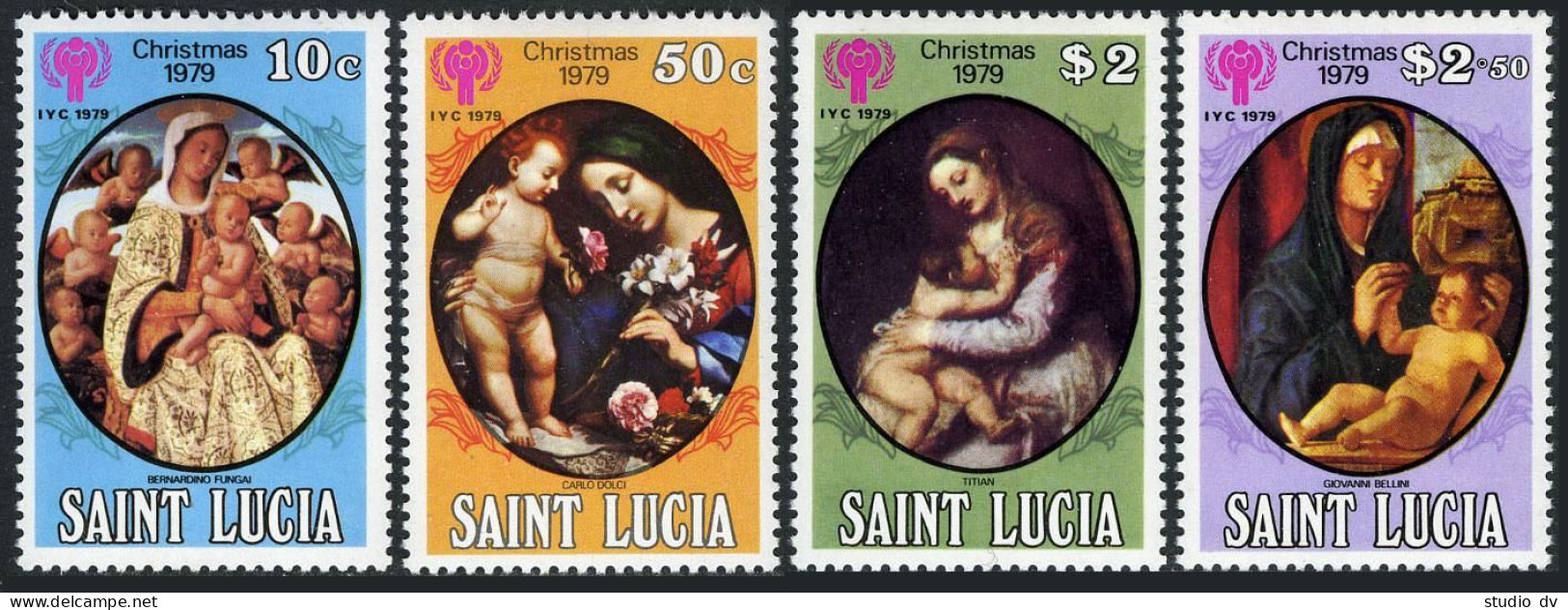 St Lucia 483-486, MNH. Mi 472-475. Christmas 1979, IYC-1979. Bernardino Fungi, - St.Lucia (1979-...)