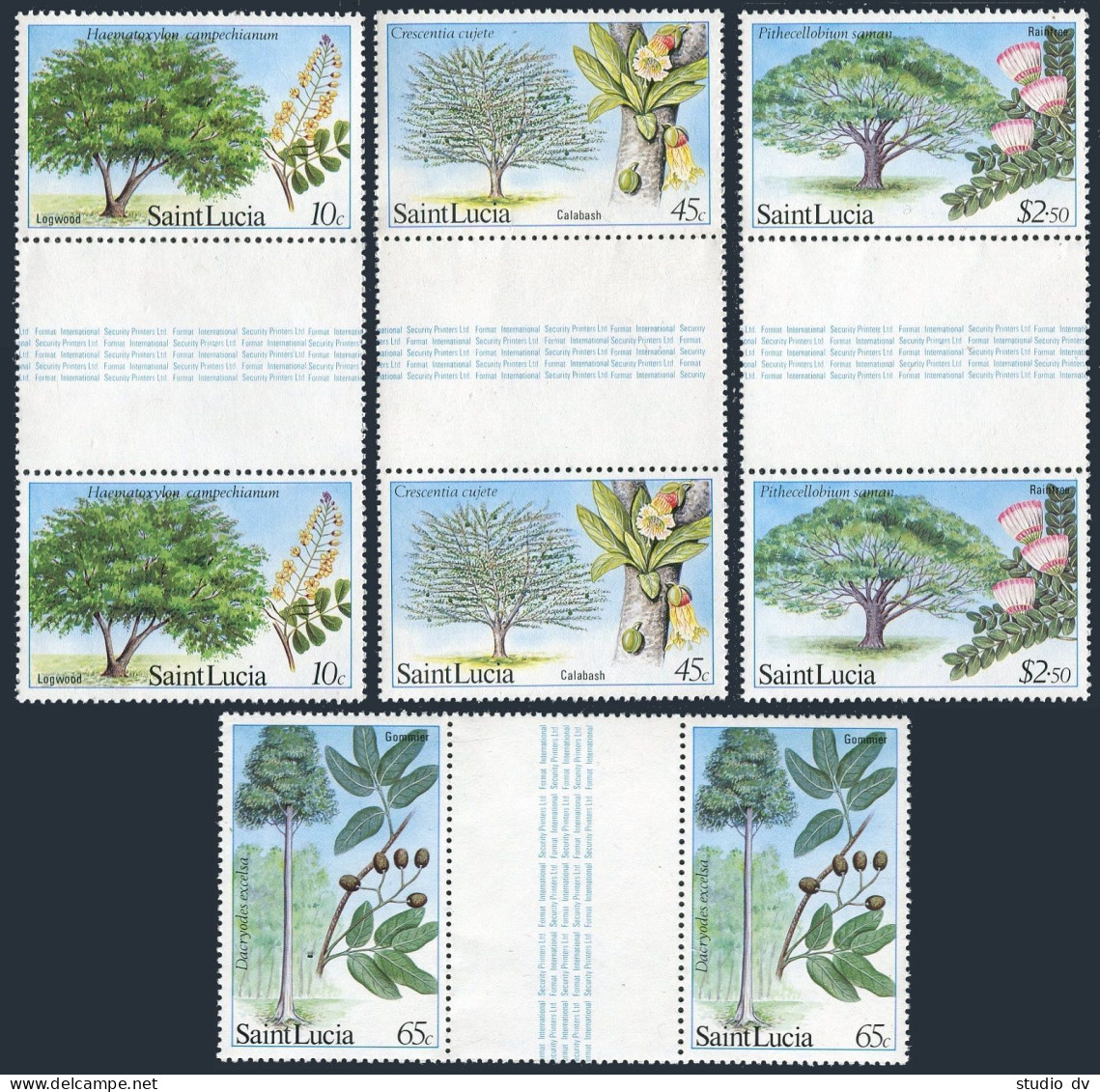 St Lucia 649-652 Gutter-, MNH. Mi 648-651. Trees 1984. Log Wood Tree, Calabash, - St.Lucia (1979-...)