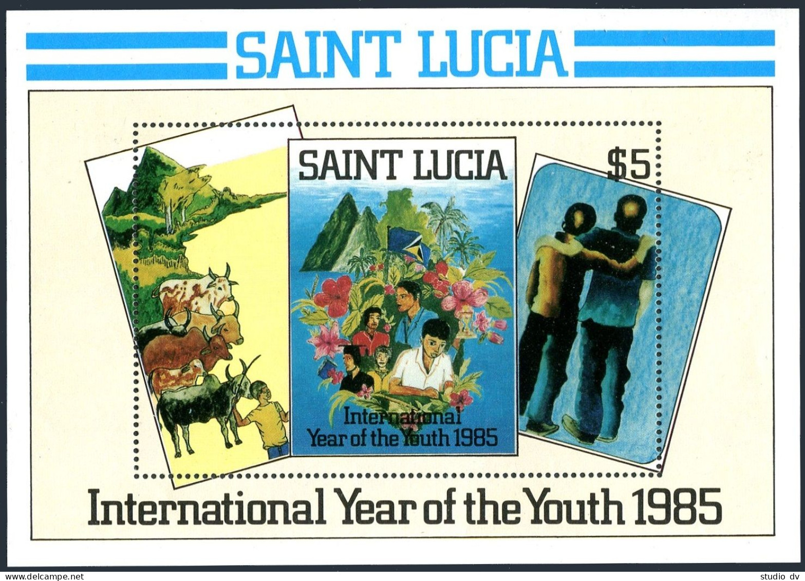 St Lucia 795,MNH.Michel 801 Bl.43. Year Of The Youth,IYY-1985.Illustrations. - St.Lucia (1979-...)