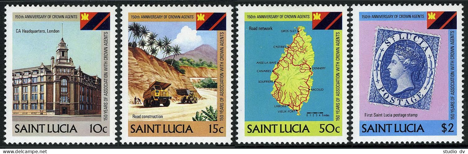 St Lucia 603-606,MNH.Michel 343. Crown Agents,150th Ann.1983.Headquarters,Map, - St.Lucie (1979-...)