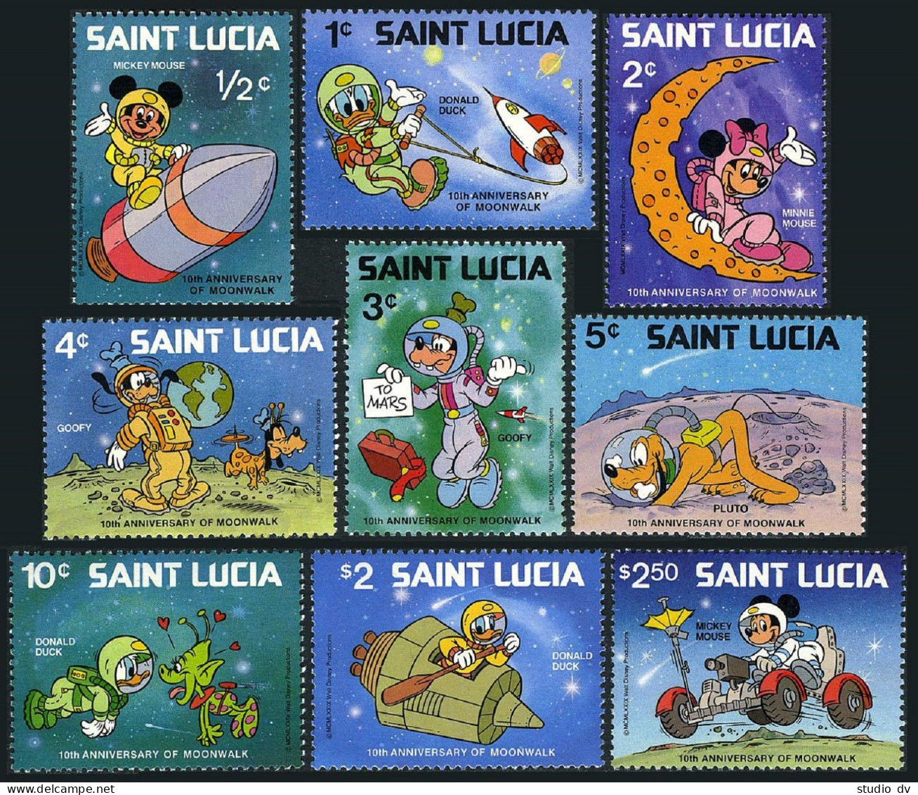 St Lucia 491-499, 500, MNH. Michel 484-492, Bl.21. IYC-1979. Walt Disney Space. - St.Lucie (1979-...)