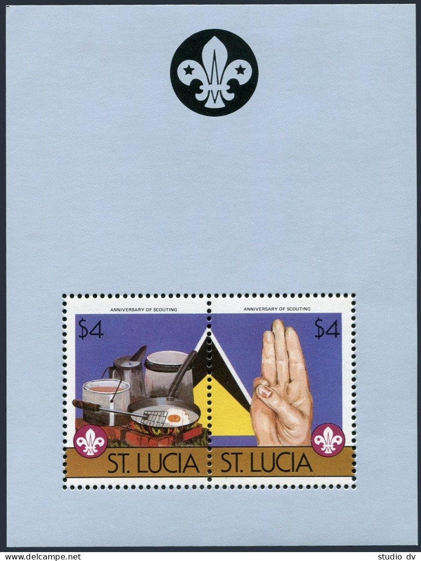 St Lucia 823-824, MNH. Mi Bl.45-46. Scouting 1986. Girl Guides-75. Baden Powell. - St.Lucia (1979-...)