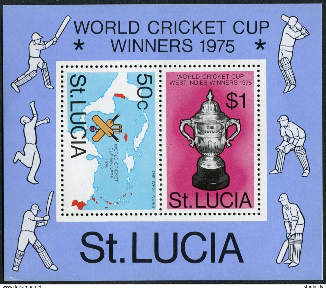 St Lucia 403-404,404a,MNH.Michel 396-397,Bl.9. World Cricket Cup,1976.Map. - St.Lucia (1979-...)