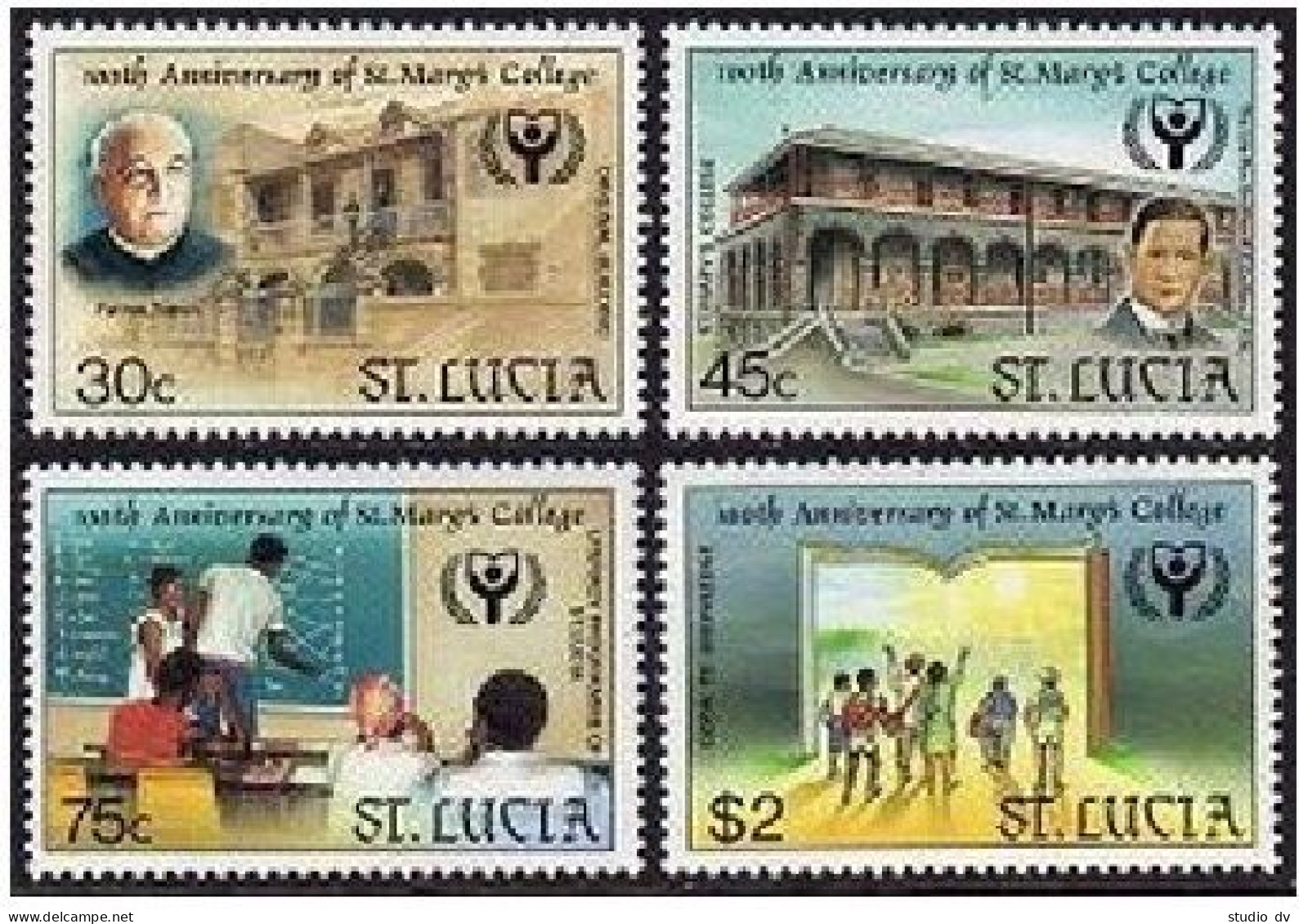 St Lucia 965-968, MNH. Mi 971-974. St Maty's College-100.ILY-1990. Father Tapon - St.Lucie (1979-...)