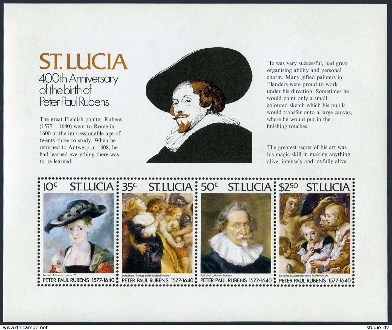 St Lucia 434-437,437a, MNH. Mi 427-430,Bl. Peter Paul Rubens, 400th Birth, 1977. - St.Lucia (1979-...)