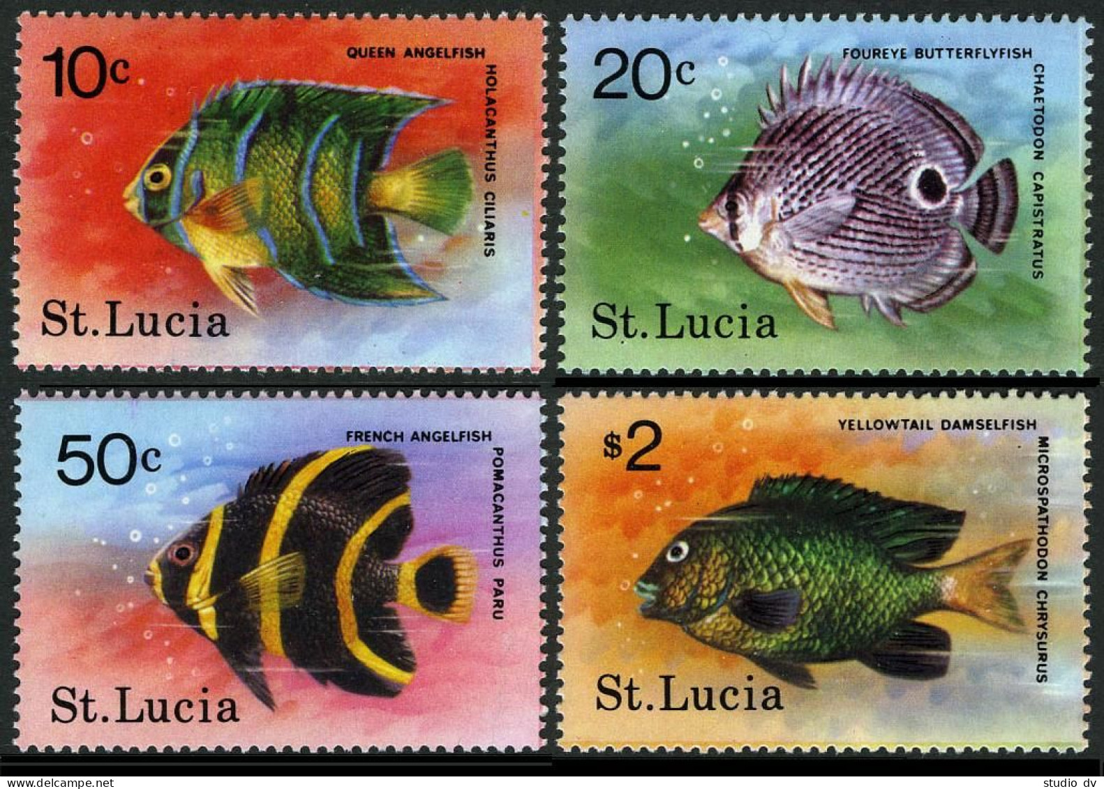 St Lucia 443-447, MNH. Michel 431-434, 435 Bl.14. Tropical Fish 1978. - St.Lucia (1979-...)