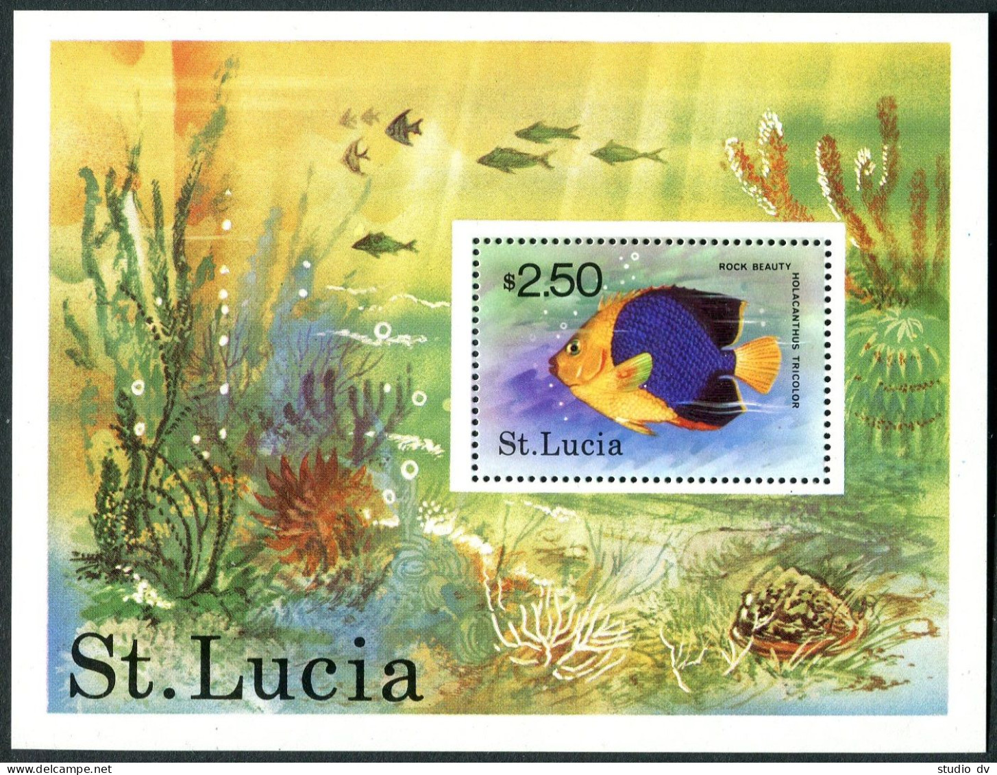 St Lucia 443-447, MNH. Michel 431-434, 435 Bl.14. Tropical Fish 1978. - St.Lucia (1979-...)