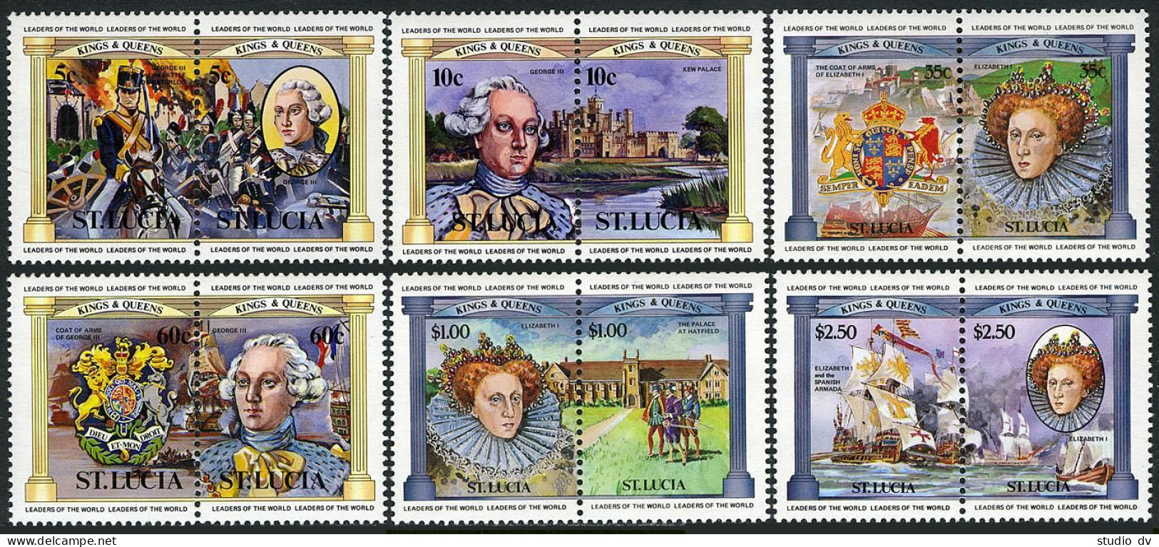 St Lucia 633-638 Ab Pairs,MNH.Michel 632-643 British Monarchs 1994.Battles,Ships - St.Lucie (1979-...)