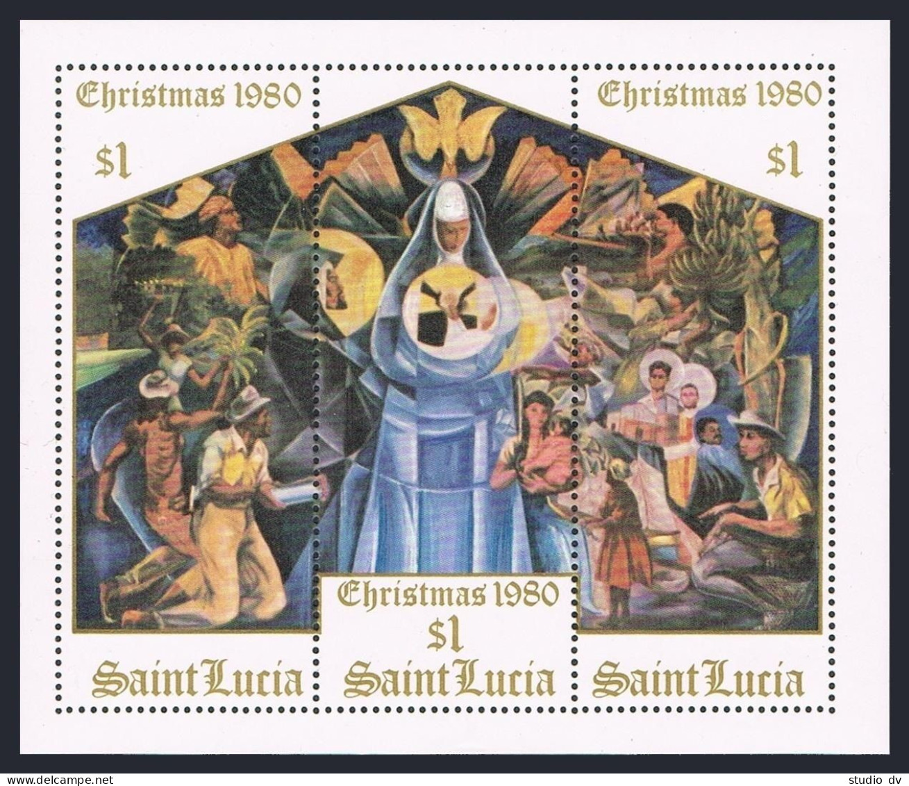 St Lucia 534-536 Gutter, 537, MNH. Mi 529-531, Bl.27. Battista, Bruegel, Murillo - St.Lucie (1979-...)