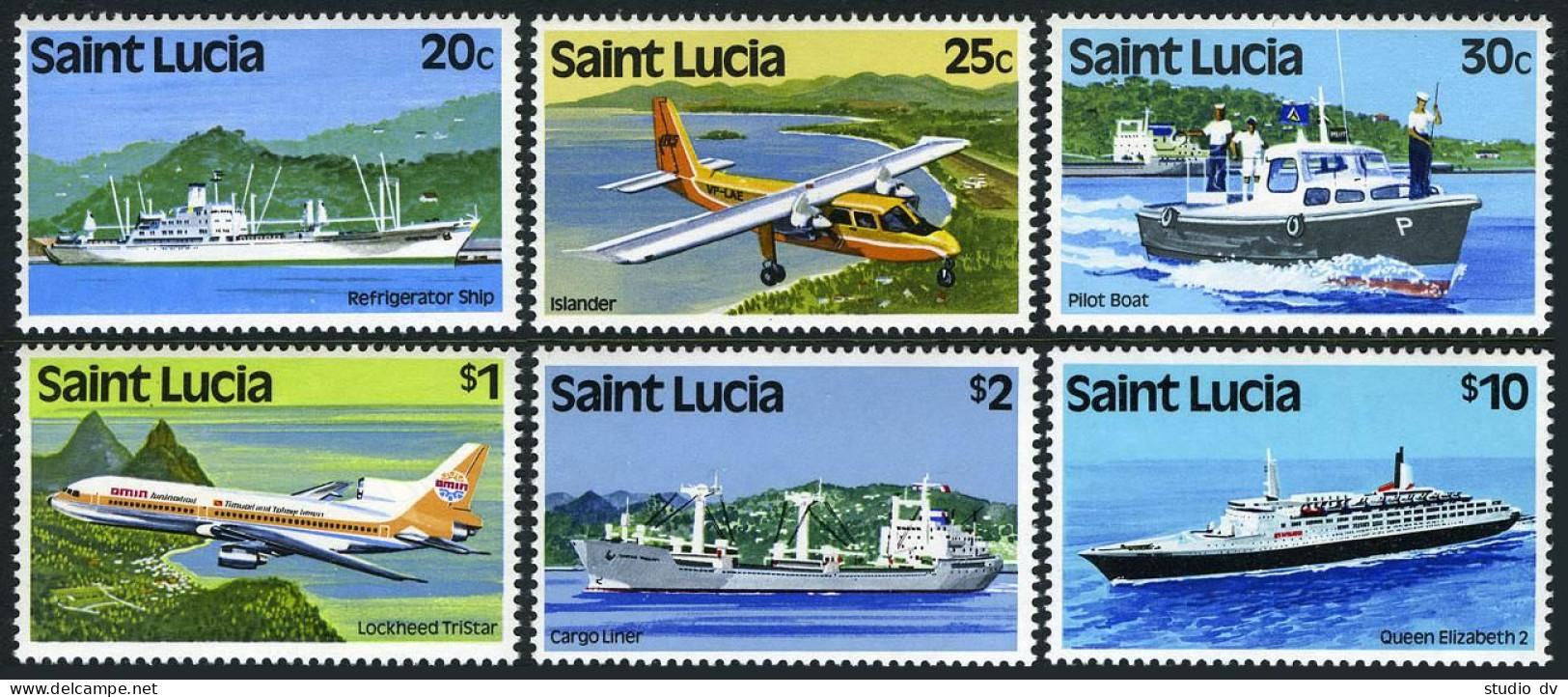 St Lucia 507a-515a WMK 380, MNH. Michel 505Y-513Y. Airplanes, Ships. 1984. - St.Lucie (1979-...)