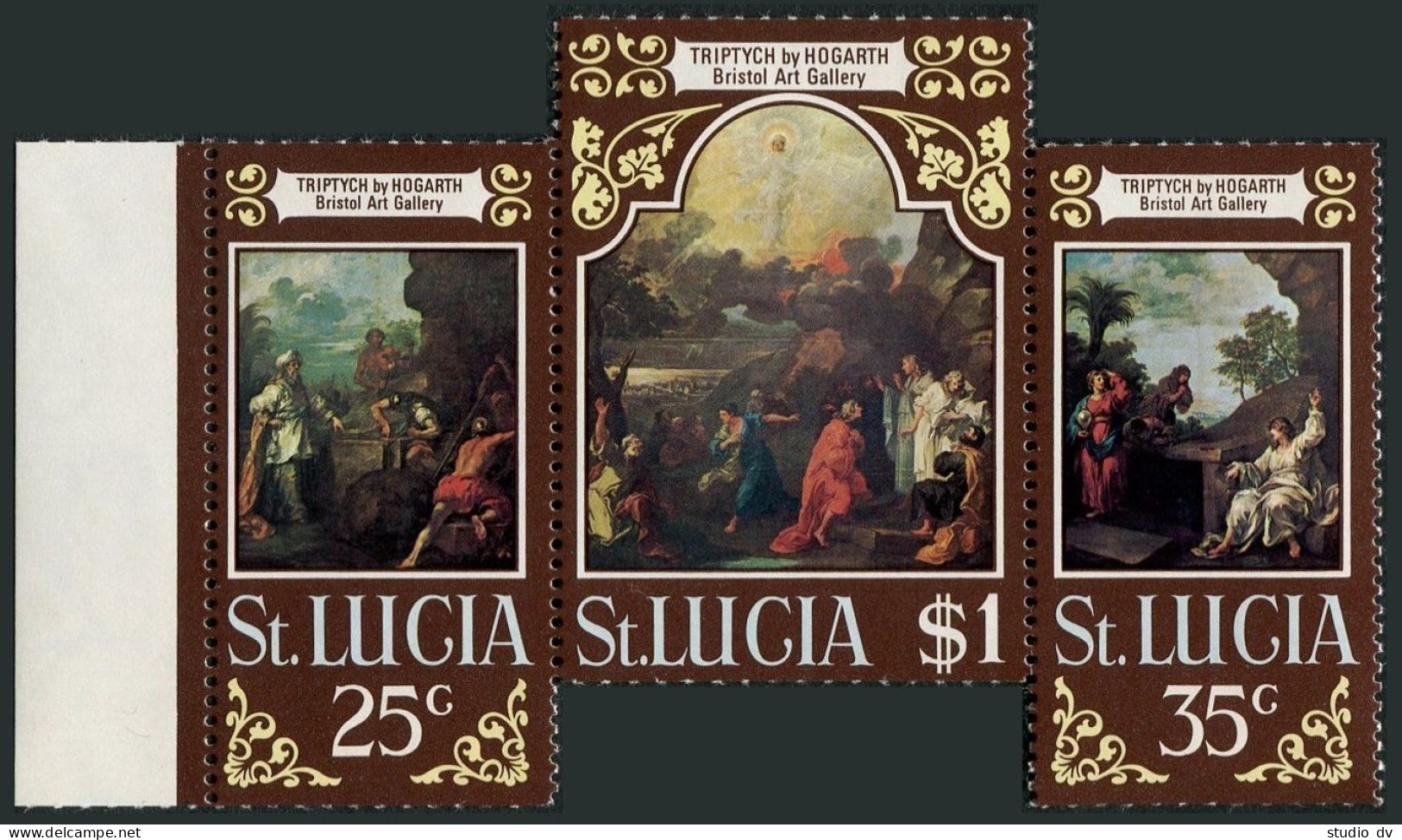 St Lucia 275-277a Triptych, MNH. Mi 267-269. Easter 1970. Paintings By Hogarth. - St.Lucie (1979-...)