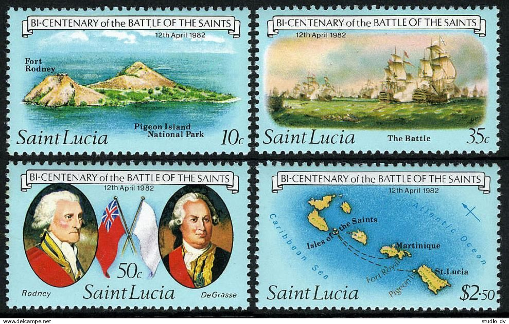 St Lucia 583-586,586a,MNH.Michel 578-581,Bl.34. Battle Of The Saints,200,1982. - St.Lucie (1979-...)