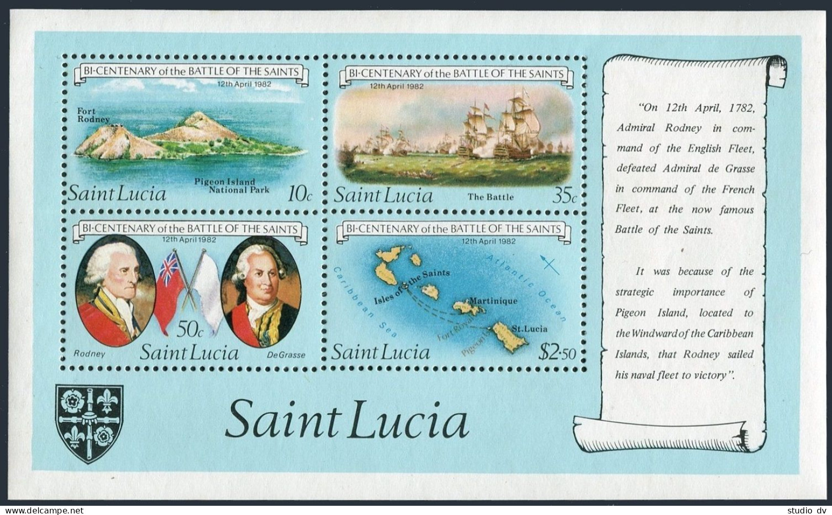 St Lucia 583-586,586a,MNH.Michel 578-581,Bl.34. Battle Of The Saints,200,1982. - St.Lucia (1979-...)