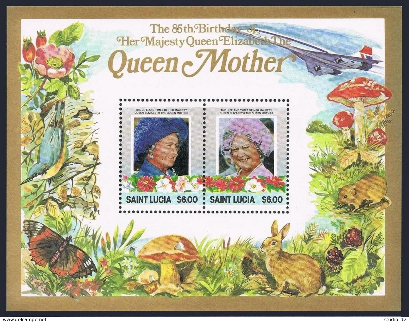 St Lucia 787-788,MNH.Michel 793-796 Bl.41-42. QE Mother Jubilee,1985.Wild Life. - St.Lucie (1979-...)