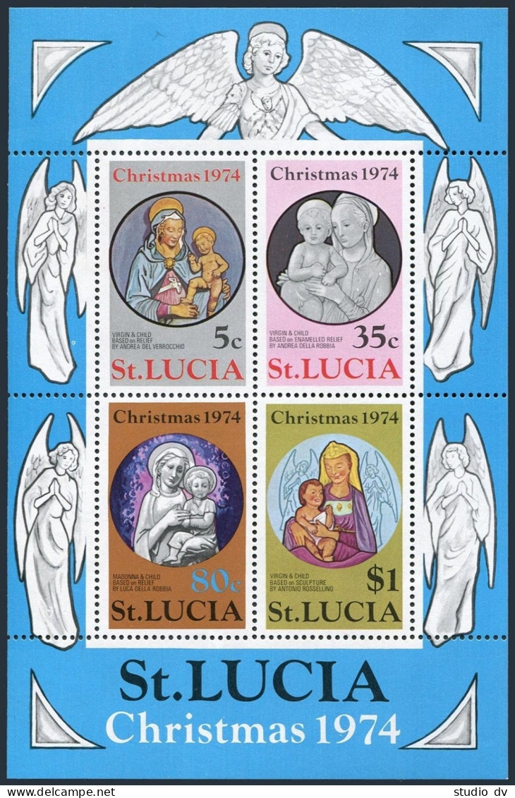 St Lucia 366a Sheet,MNH.Michel Bl.6. Christmas 1974.Virgin & Child. - St.Lucie (1979-...)