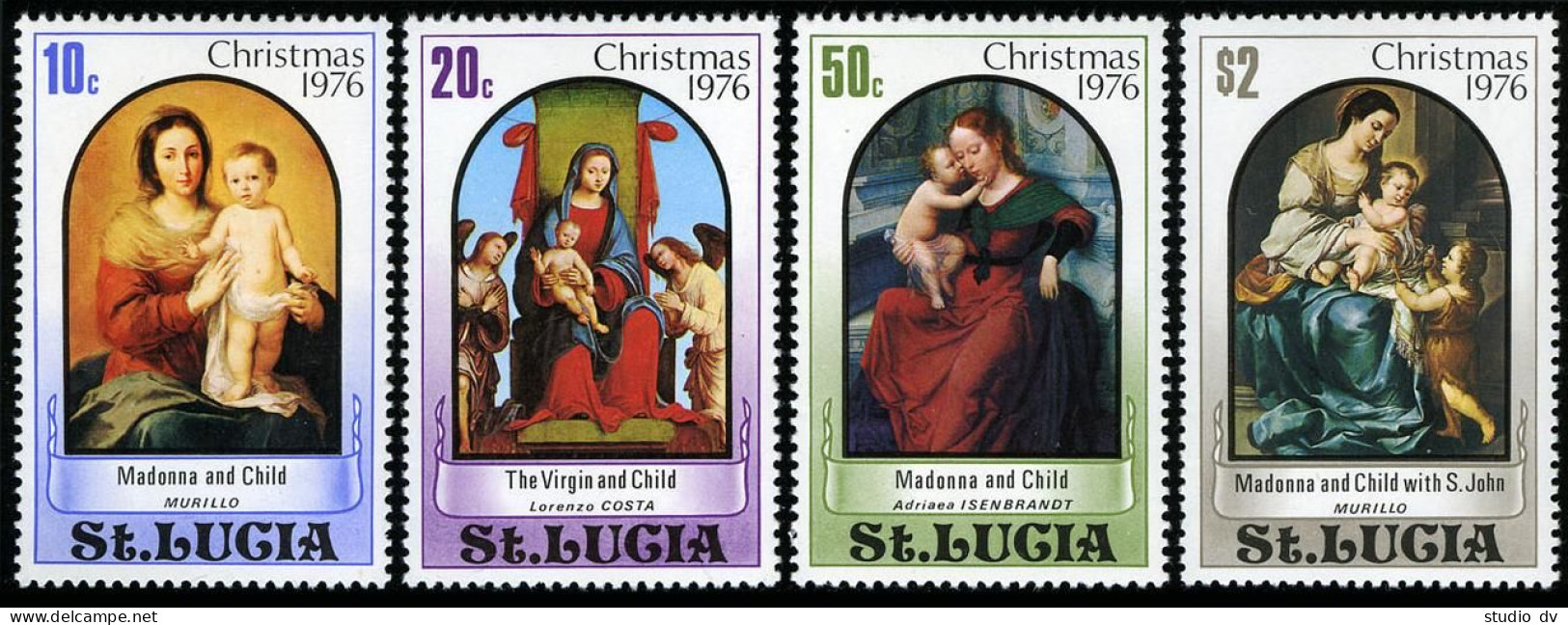 St Lucia 409-412, 413, MNH. Christmas 1976. Lorenzo Costa, Murillo, Isenbrandt. - St.Lucie (1979-...)