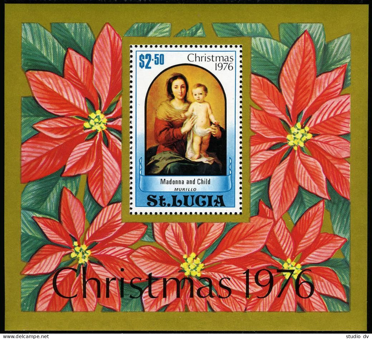 St Lucia 409-412, 413, MNH. Christmas 1976. Lorenzo Costa, Murillo, Isenbrandt. - St.Lucia (1979-...)