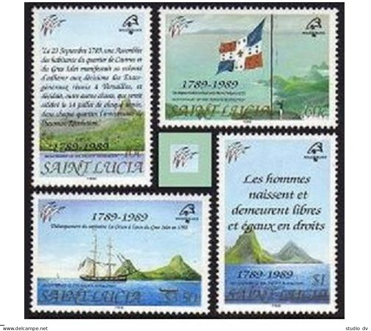 St.Lucia 942-945, MNH. Michel 952-955. PHILEXFRANCE-1989. Ship, Flags. - St.Lucia (1979-...)