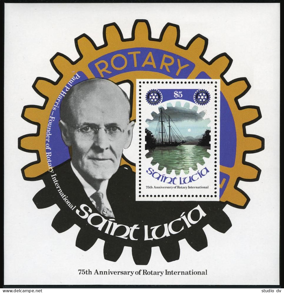 St Lucia 521-525, MNH. Mi 519-522,Bl.25. Rotary Intl,75, 1980. Yachts,Landscapes - St.Lucie (1979-...)