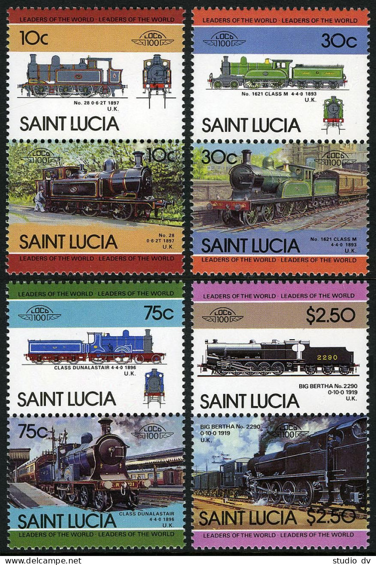 St Lucia 774-777,MNH.Michel 775-782. World's Leaders:Locomotives,set 4.1985. - St.Lucie (1979-...)