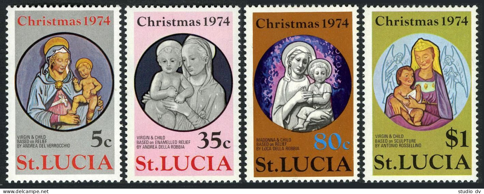 St Lucia 363-366,366a,MNH.Michel 356-359,Bl.6. Christmas 1974:Virgin And Child. - St.Lucia (1979-...)