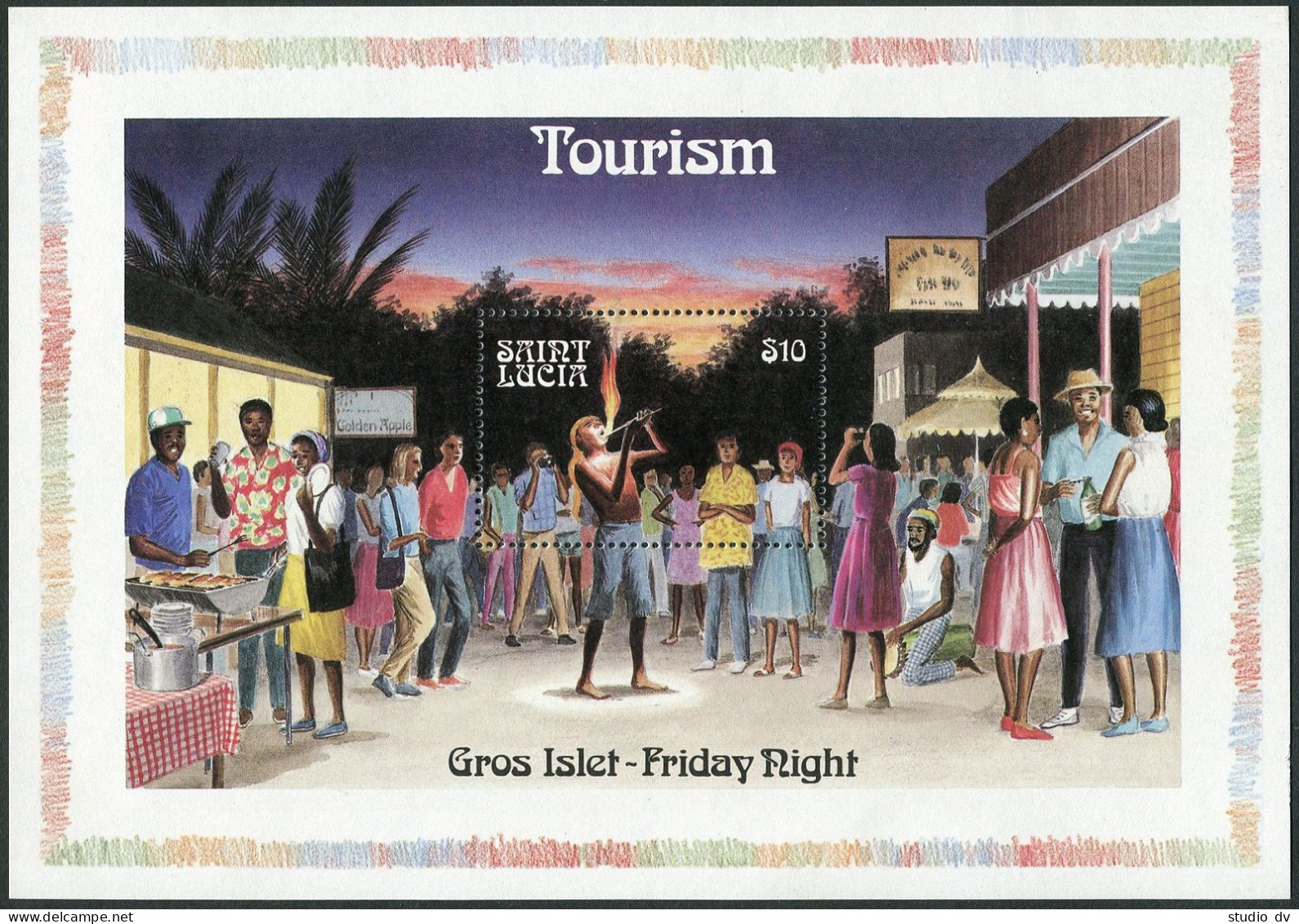 St Lucia 862-865,866,MNH.Mi 872-875,Bl.33. Tourism 1986.Folk Dancing,Steel Bands - St.Lucia (1979-...)