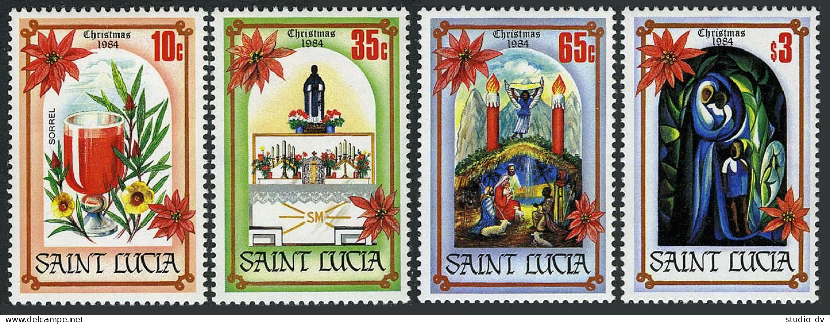 St Lucia 702-705,705a.MNH.Mi 684-687,Bl.38. Christmas 1984.Glass,Altar,Creche, - St.Lucia (1979-...)