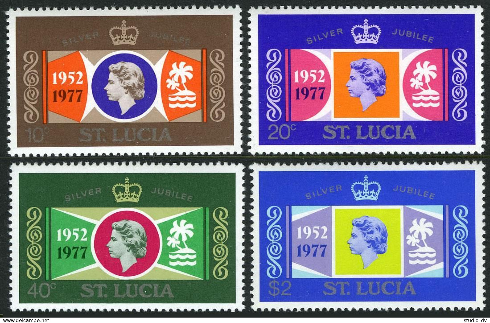 St Lucia 414-417,418, MNH. Mi 407-411,Bl.11. QE II Silver Jubilee Of Reign,1977. - St.Lucie (1979-...)