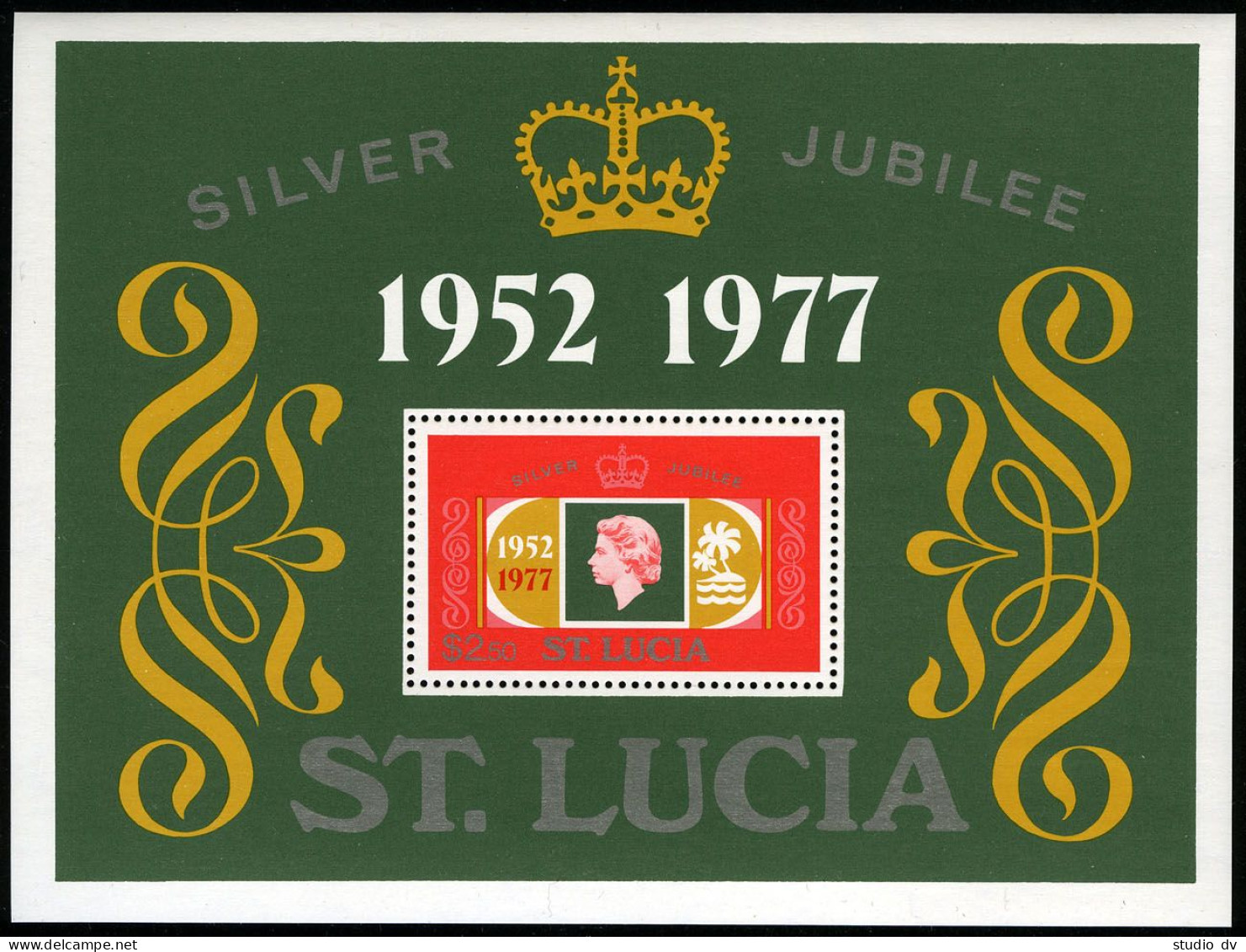 St Lucia 414-417,418, MNH. Mi 407-411,Bl.11. QE II Silver Jubilee Of Reign,1977. - St.Lucia (1979-...)