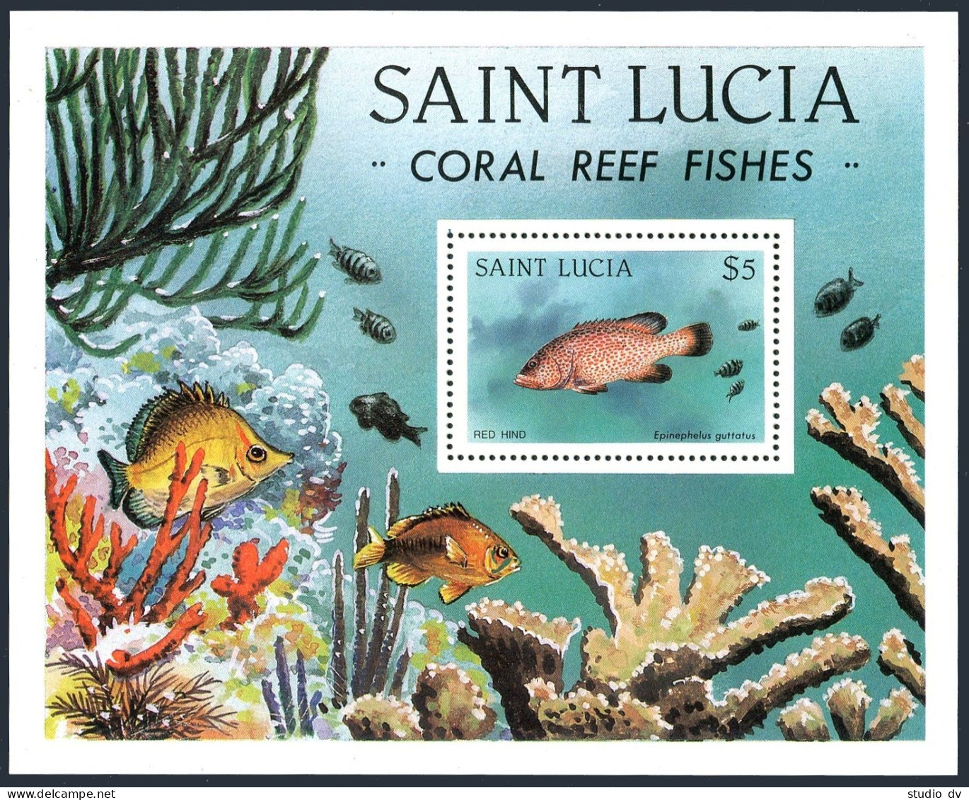 St Lucia 612-615, 616 Sheet, MNH. Michel 607-610, Bl.37. Coral Reef Fish 1983. - St.Lucie (1979-...)