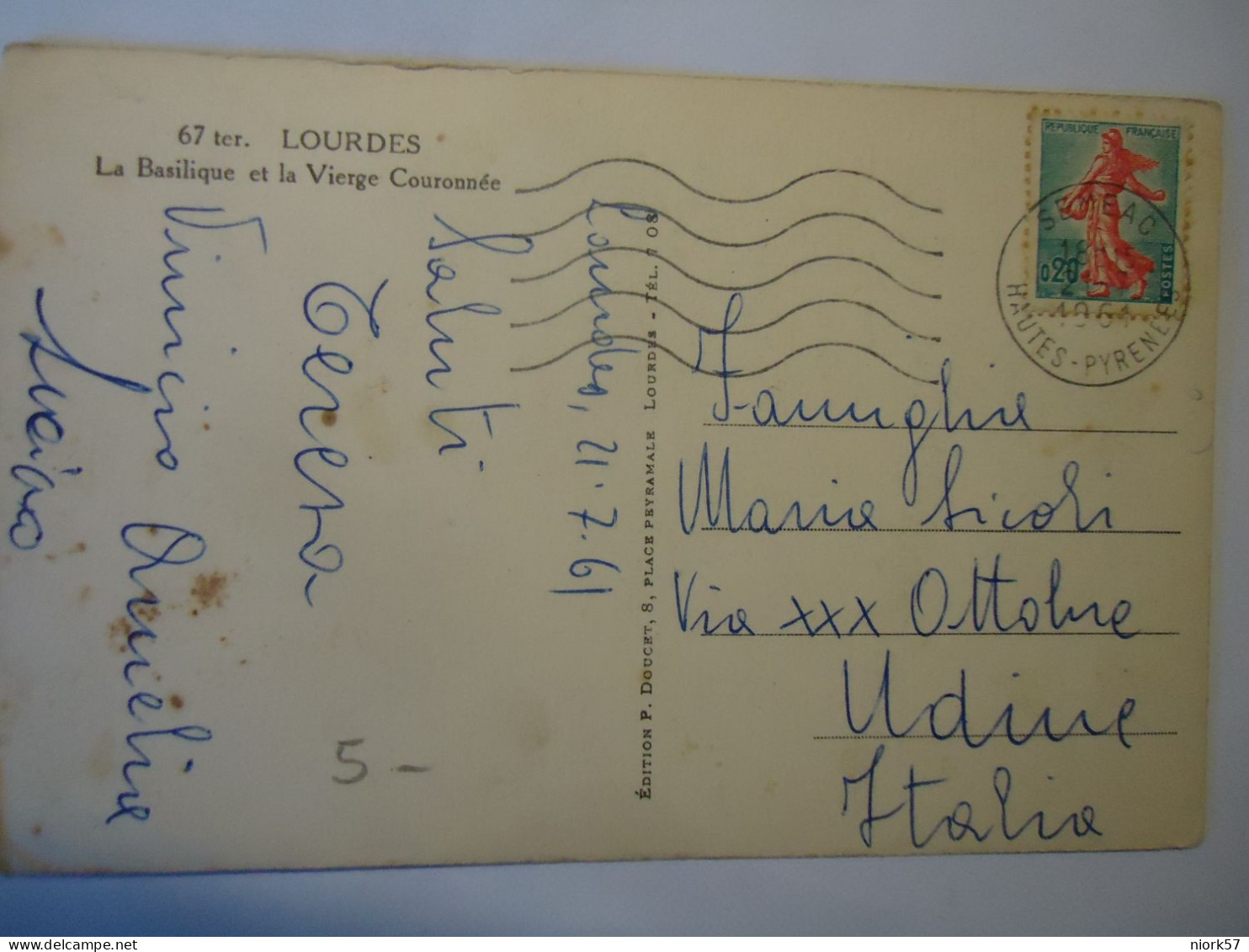 FRANCE POSTCARDS  LOURDES  CHURCH 1961 STAMPS - Other & Unclassified