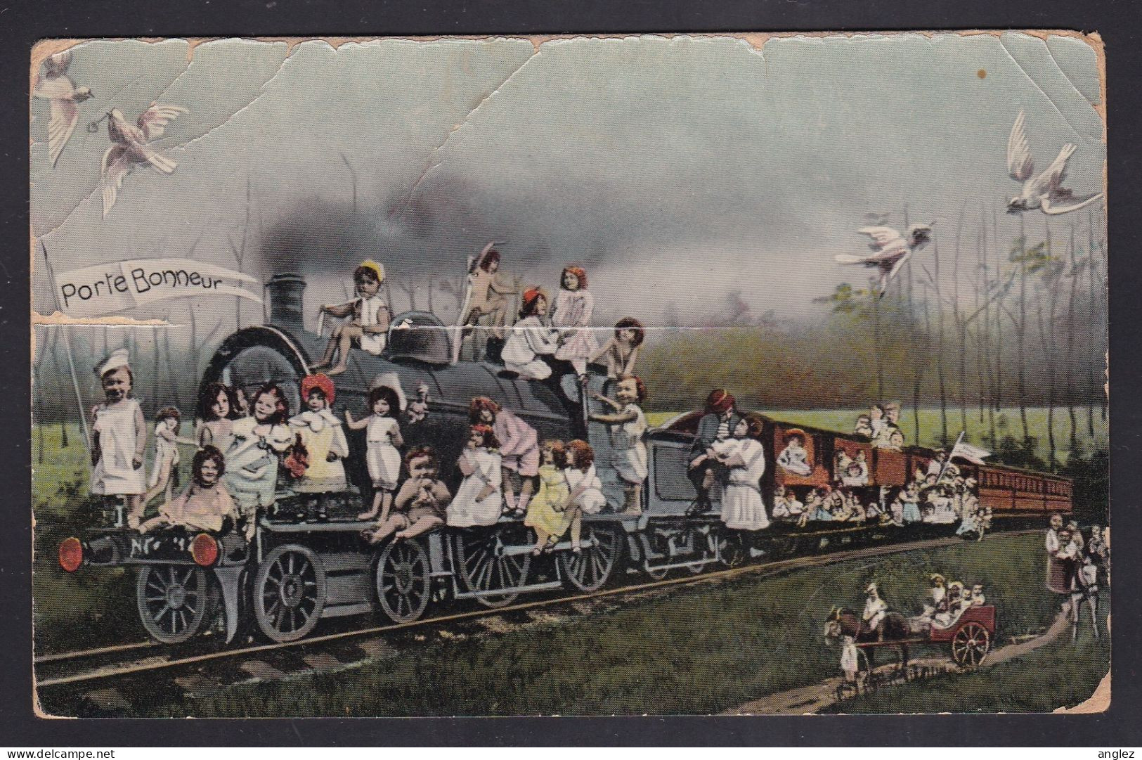 Italy - 1916 Novelty Good Luck PC Children On Train (faults) Mirano Venezia To Lucern - Autres & Non Classés