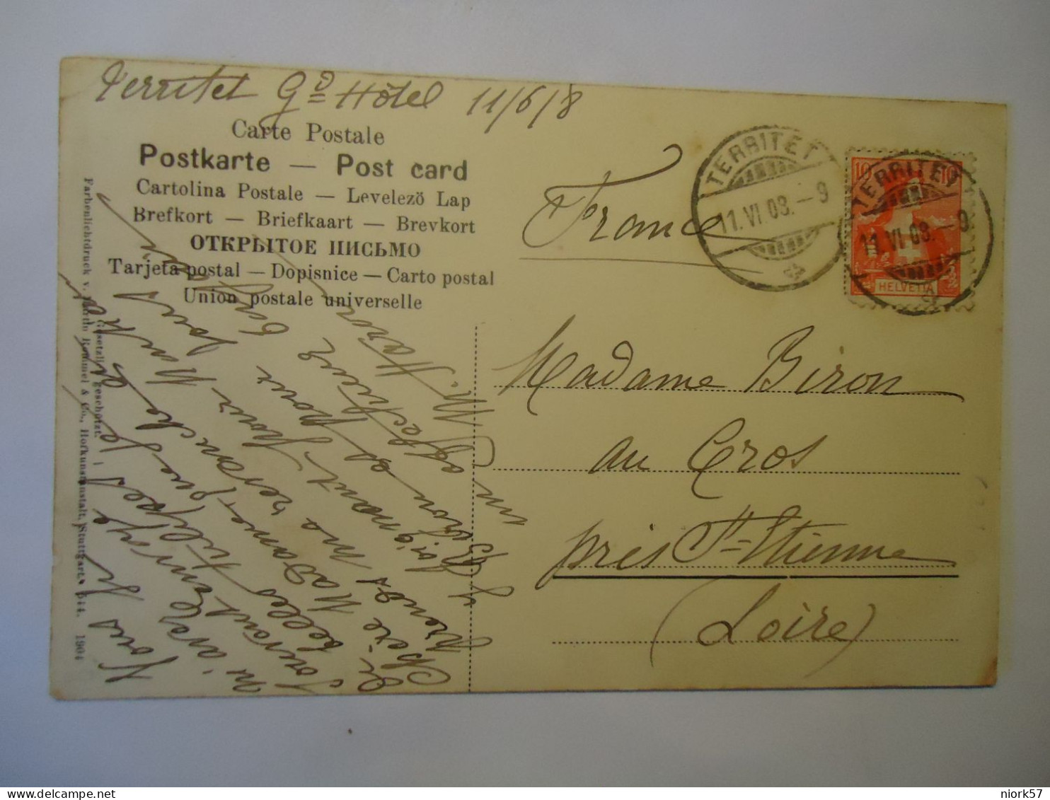 SWITZERLAND  POSTCARDS   1908 TERRIETET  POSTMARK AND STAMPS  TULIPS FLOWERS - Other & Unclassified