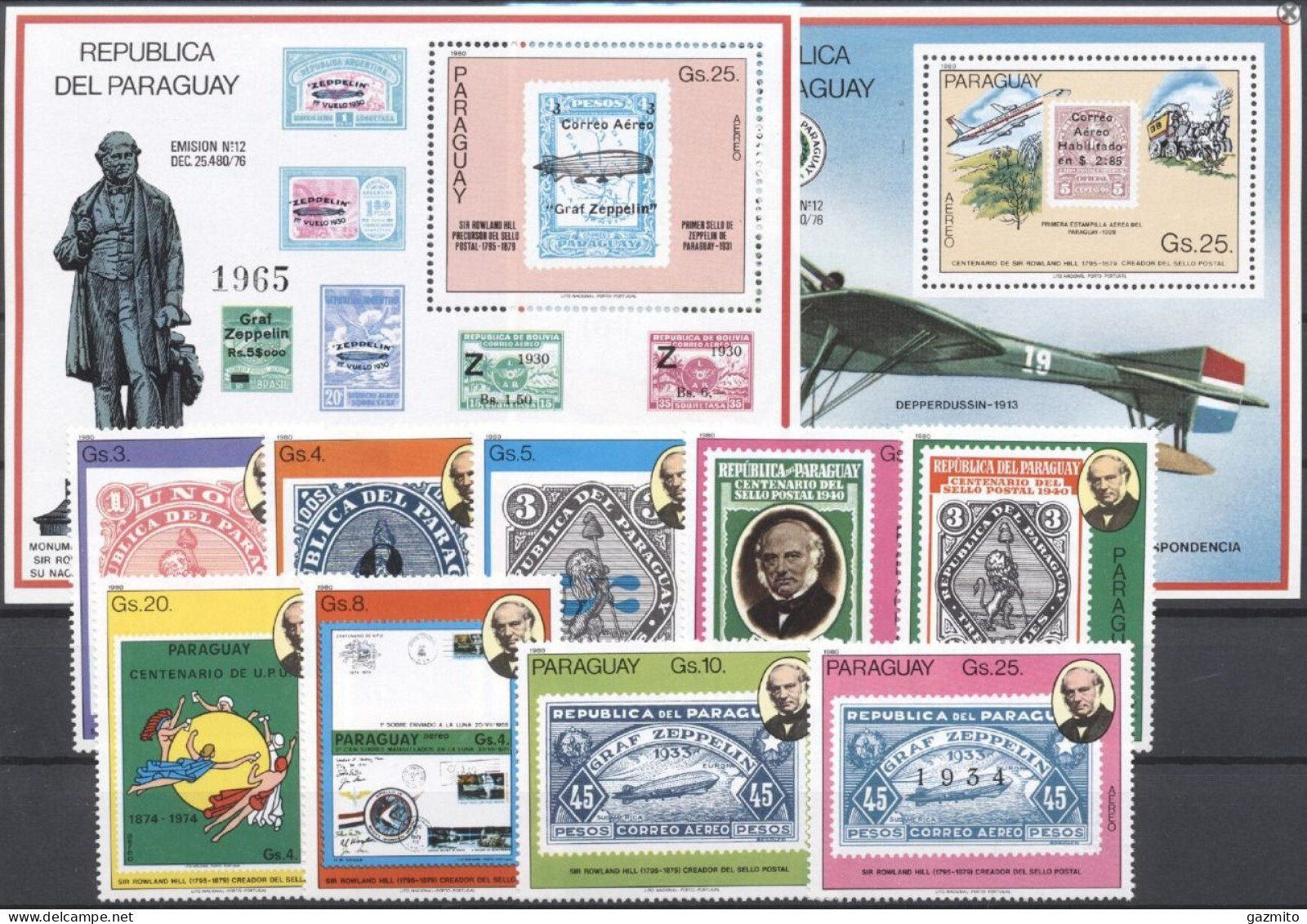 Paraguay 1980, Stamp On Stamp, Zeppelin, 9val +BF - Postzegels Op Postzegels