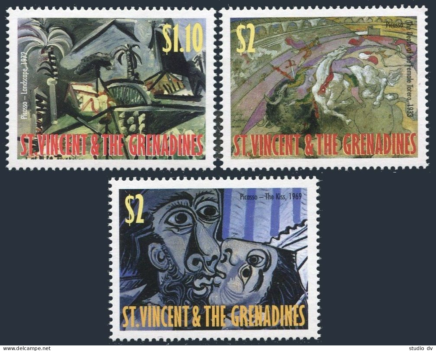 St Vincent 2624-2626, 2627 Sheet, MNH. Pablo Picasso Paintings, 1998. - St.Vincent (1979-...)