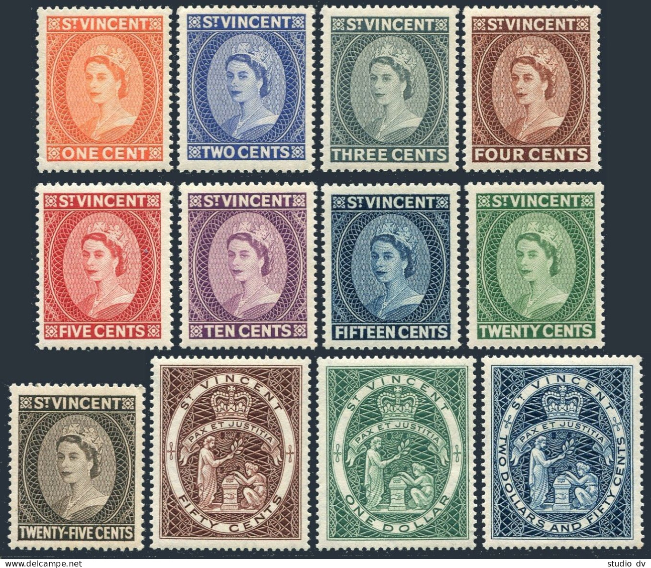 St Vincent 186-197 Wmk.4, Hinged. Michel 168-179. Queen Elizabeth QE II, 1955. - St.Vincent (1979-...)